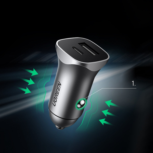 Ugreen Autoladegerät USB Typ C / USB 24W Power Delivery Quick Charge grau (30780)