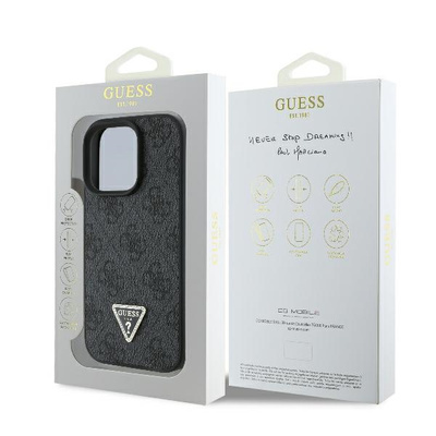Guess Leather 4G Triangle Strass Case for iPhone 16 Pro - Black