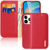 Dux Ducis Hivo Leather Flip Cover Genuine Leather Wallet for Cards and Documents iPhone 14 Pro Red