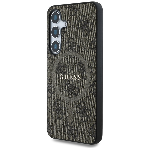 Guess Leder 4G Coloured Ring Classic Logo MagSafe Samsung Galaxy S25 Hülle braun