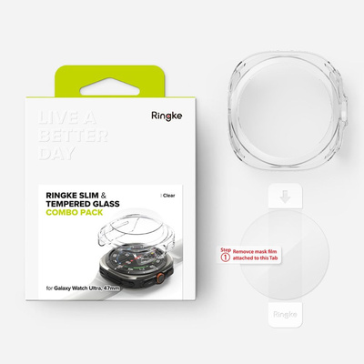 Ringke Slim &amp; Tempered Glass Case + Glas-Set für Samsung Galaxy Watch Ultra 47 mm – Transparent