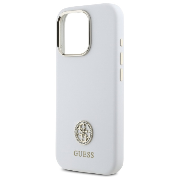 Etui Guess Silicone Logo Strass 4G na iPhone 16 Pro Max - białe