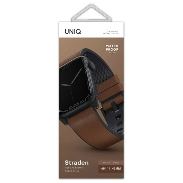 Pasek UNIQ Straden Leather Hybrid Strap na Apple Watch 1/2/3/4/5/6/7/8/SE/SE2/Ultra 42/44/45/49mm - brązowy
