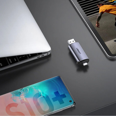 Ugreen CM185 50706 Lesegerät für SD-/Micro-SD-Karten auf USB-A 3.0/USB-C 3.0 – Grau