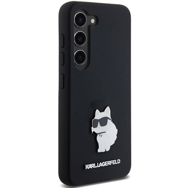 Karl Lagerfeld Silikon Choupette Metal Pin Hülle für Samsung Galaxy S23 – Schwarz