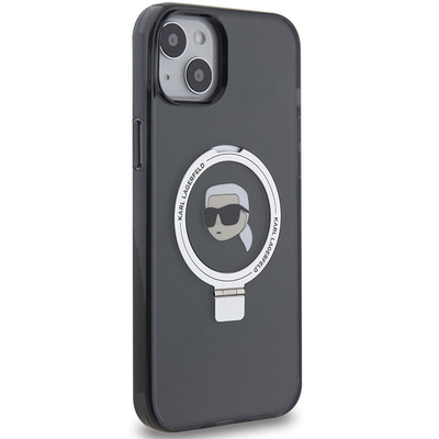 Karl Lagerfeld Ring Stand Karl Head MagSafe Hülle für iPhone 15 Plus / 14 Plus – Schwarz