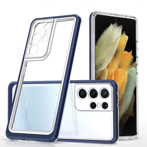 Coque transparente 3 en 1 pour Samsung Galaxy S22 Ultra Frame Gel Cover Bleu