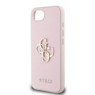 Etui Guess PU Grained 4G Metal Logo na iPhone 16e - różowe