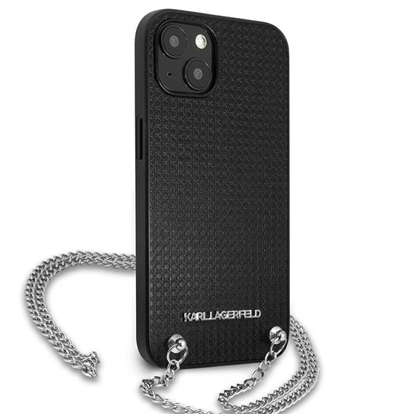 Karl Lagerfeld KLHCP13SPMK iPhone 13 mini 5,4 &quot;Hardcase schwarz / schwarzes Leder mit Struktur und Kette