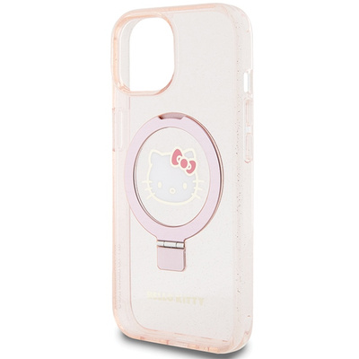 Hello Kitty Ringständer Glitzer Electrop Logo MagSafe Hülle für iPhone 15/14/13 – Pink
