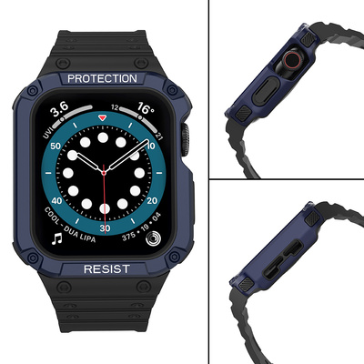 Protect Strap Band für Apple Watch 42/44/45mm Panzergehäuse Armband - Schwarz, Blau