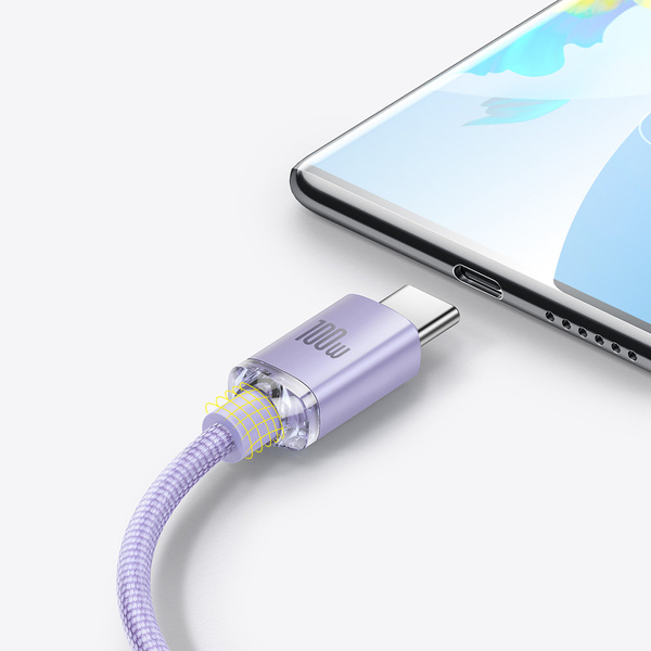 [B WARE]  Baseus Crystal Shine Series Kabel USB-Kabel für schnelles Aufladen und Datenübertragung USB Typ A - USB Typ C 100 W 1,2 m lila (CAJY000405)