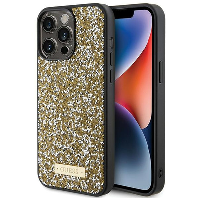 Guess Rhinestone Metal Logo case for iPhone 15 Pro - yellow 