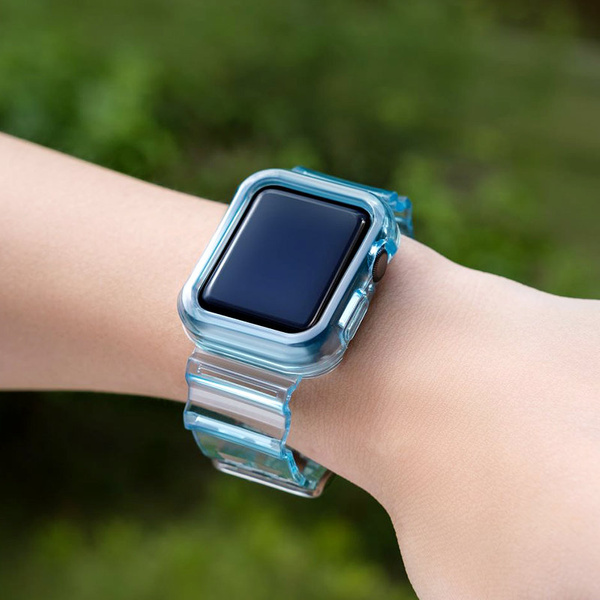 Silikonowa opaska pasek bransoleta bransoletka etui Strap Light Set do zegarka Apple Watch 44 mm - niebieska