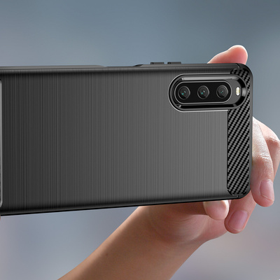 Carbon Case etui do Sony Xperia 10 V elastyczny silikonowy karbonowy pokrowiec czarne