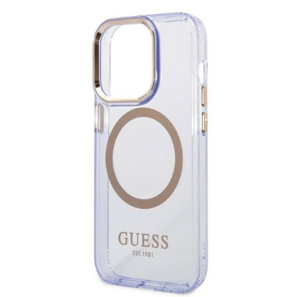 Guess GUHMP14LHTCMU iPhone 14 Pro 6,1&quot; lila/lila Hartschale Gold Outline Translucent MagSafe