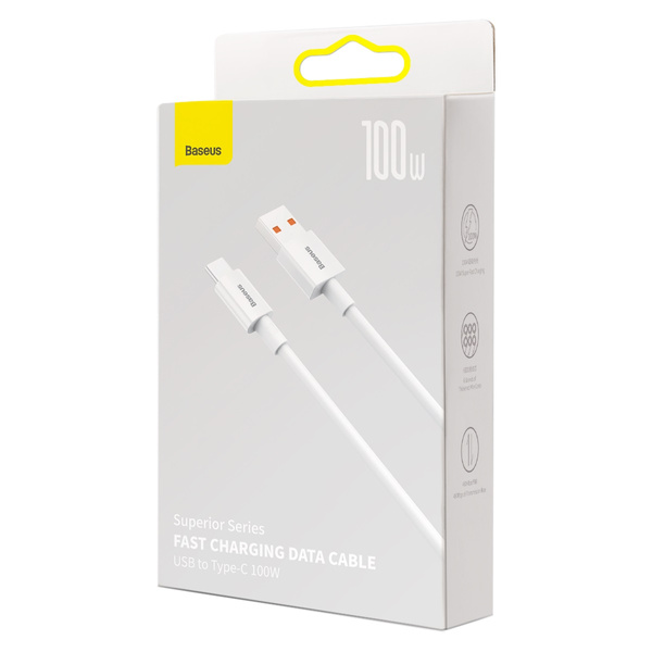 [RETURNED ITEM] Baseus Superior Series Fast Charging Cable USB-A - USB-C 100W 480Mbps 2m white