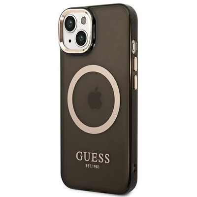 Guess GUHMP14SHTCMK iPhone 14 6,1&quot; schwarz/schwarzes Hartschalenetui Gold Outline Translucent MagSafe