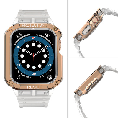 Schutzarmband für Apple Watch 42/44/45 mm Panzergehäuse-Armband - Weiß, Roségold