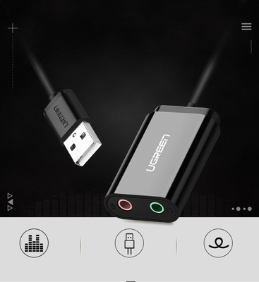 [ON RETURN] Ugreen external sound card music adapter USB - 3.5 mm mini jack 15cm black (30724)