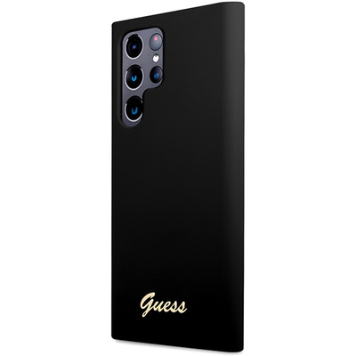 Guess GUHCS23LSLSMK S23 Ultra S918 black/black hardcase Silicone Vintage Gold Logo