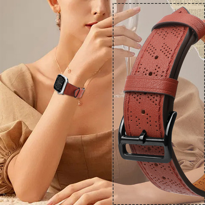 Armband Leder für Apple Watch 42 / 44 / 45 / 49 mm Band Armband - rot