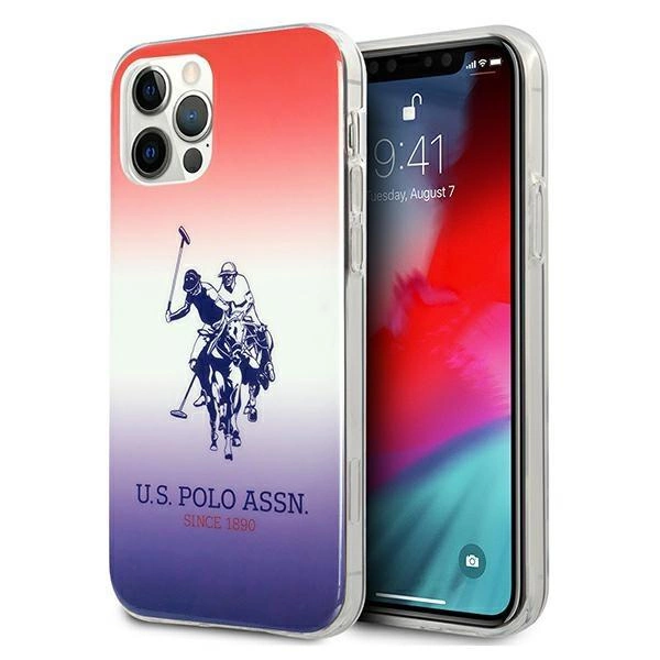 Etui U.S. Polo Assn. Gradient Pattern Collection na iPhone 12 / iPhone 12 Pro - czerwono-niebieskie
