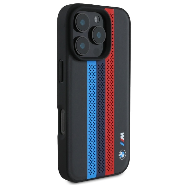 BMW M Performance Tricolor Printed Stripes MagSafe-Hülle für iPhone 16 Pro – Schwarz