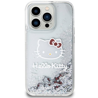 Hello Kitty Liquid Glitter Charms Kitty Head Hülle für iPhone 14 Pro Max – Silber