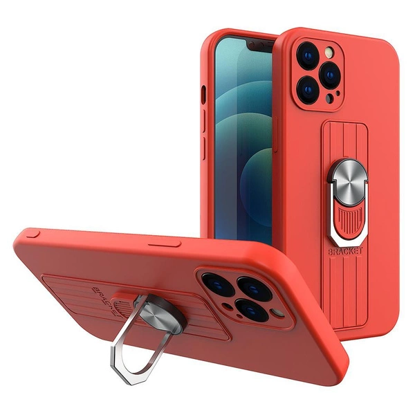Ring Case silicone case with a finger grip and base for Samsung Galaxy A73 red
