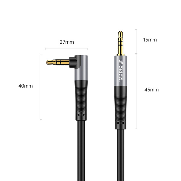 Kabel kątowy audio Orico AXW mini jack 3.5 mm męski do męskiego 3 m - czarny