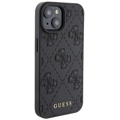 Etui Guess Leather 4G Stamped na iPhone 15 - czarne 