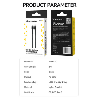 Wozinsky WNBCL2 Lightning / USB-C PD 30W Kabel 2 m - Schwarz
