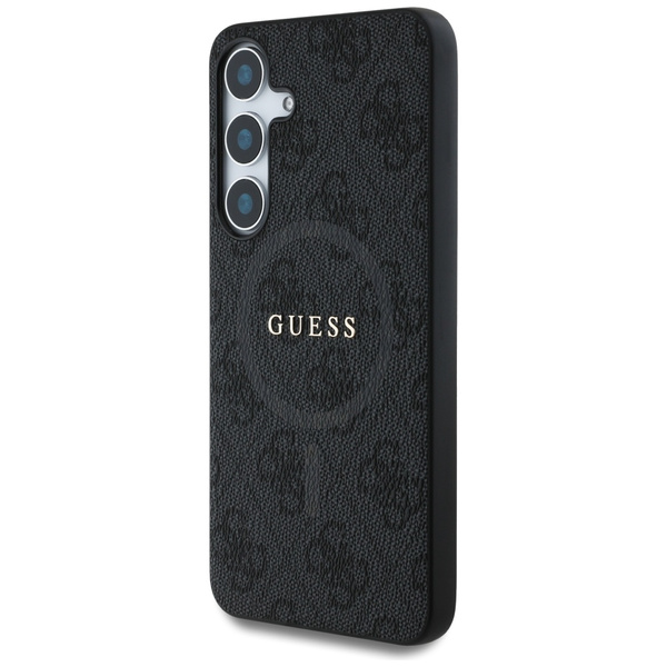 Guess Leder 4G Coloured Ring Classic Logo MagSafe Samsung Galaxy S25 Plus Hülle schwarz