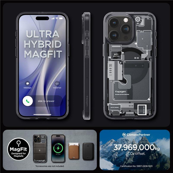 Spigen Ultra Hybrid Mag Case mit MagSafe für iPhone 15 Pro Max – Dunkelgrau (Zero One Pattern)