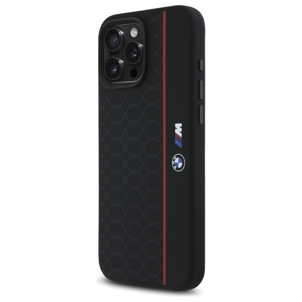 BMW Silikon Hexagon Red Line MagSafe Hülle für iPhone 16 Pro Max - Schwarz