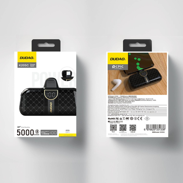 Powerbank Dudao K20SC 5000mAh mini 2x USB-C - schwarz