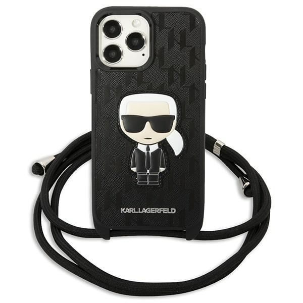 Etui Karl Lagerfeld Leather Monogram Patch and Cord Iconik na iPhone 13 Pro Max 6,7" - czarne
