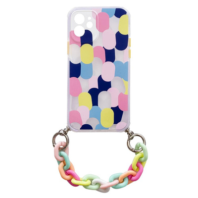 Color Chain Case Gel elastische Hülle mit Kette und Anhänger für iPhone 12 mehrfarbig