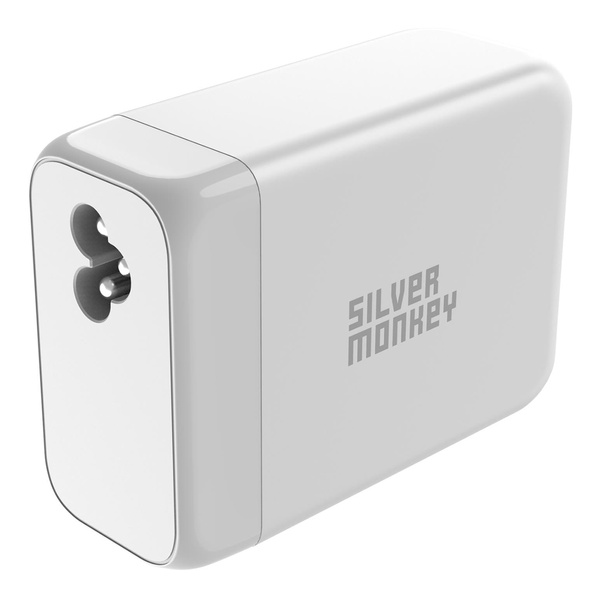 Silver Monkey SMA156 200W GaN-Ladegerät 3x USB-C PD USB-A QC 3.0 mit abnehmbarem Stromkabel – Weiß