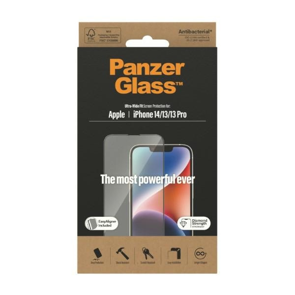 PanzerGlass Ultra-Wide Fit Antibakterieller Sichtschutz aus gehärtetem Glas mit Positionierer für iPhone 14/13 Pro/13