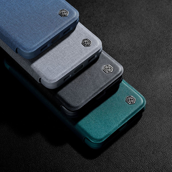 Nillkin Qin Cloth Pro Case Schutzhülle für iPhone 14 Plus, Kamera-Abdeckung, Holster-Abdeckung, Klapphülle, Grau