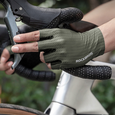Rockbros Atmungsaktive Kurzfinger-Fahrradhandschuhe, Größe: L - Grün