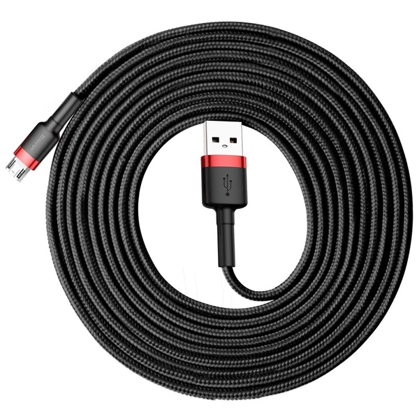 Baseus Cafule Cable strapazierfähiges Nylonkabel USB / Micro USB 2A 3M schwarz-rot (CAMKLF-H91)