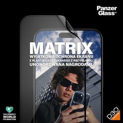 Szkło hybrydowe PanzerGlass Matrix Ultra-Wide-Fit na iPhone 15 Pro Max z pozycjonerem