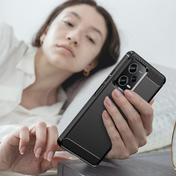 Carbon Case etui Xiaomi Poco X5 Pro 5G elastyczny silikonowy karbonowy pokrowiec czarne