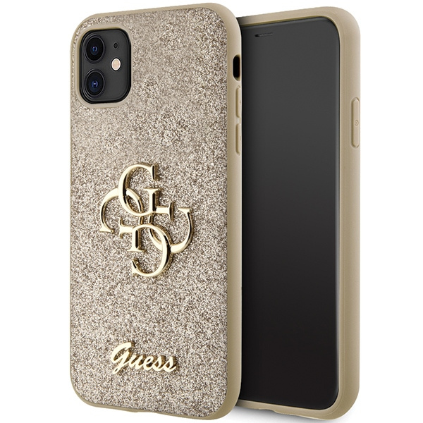 Etui Guess Glitter Script Big 4G na iPhone 11 / Xr - złote
