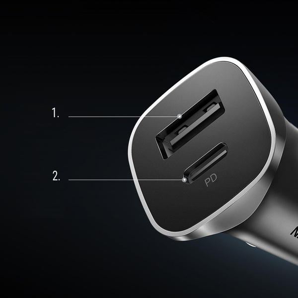 Ugreen Autoladegerät USB Typ C / USB 24W Power Delivery Quick Charge grau (30780)