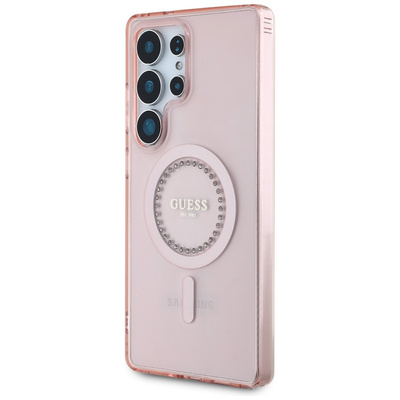 Guess Strass bedrucktes klassisches Logo MagSafe Samsung Galaxy S25 Ultra Hülle rosa