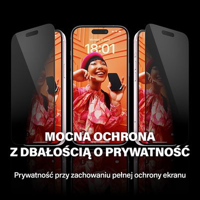 Szkło hartowane PanzerGlass Ultra-Wide Fit prywatyzujące z pozycjonerem na iPhone 15 Pro Max